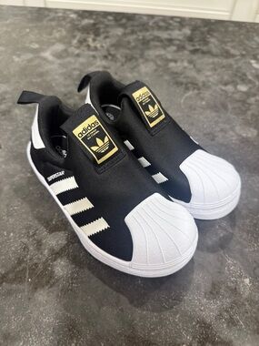 adidas Kids Black & White Slip-On Superstar Sneakers